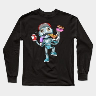 Kids Birthday Funny Robot Unhealthy Food Bday Party Long Sleeve T-Shirt